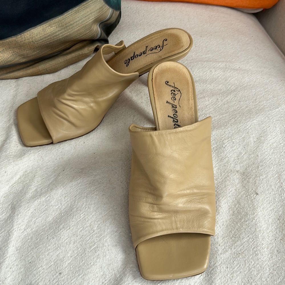 Super Soft Tan Leather Slides With A Small Heel - image 1